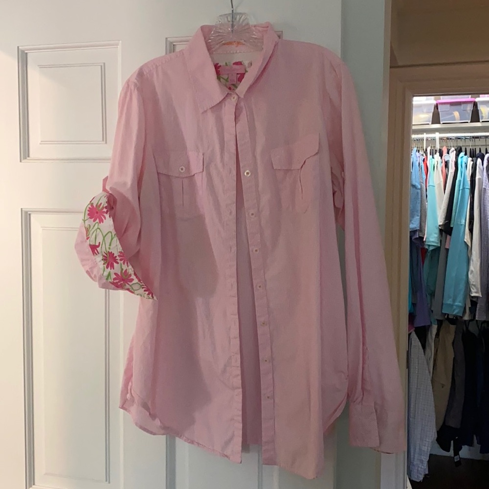Lilly Pulitzer pink check long sleeve button down